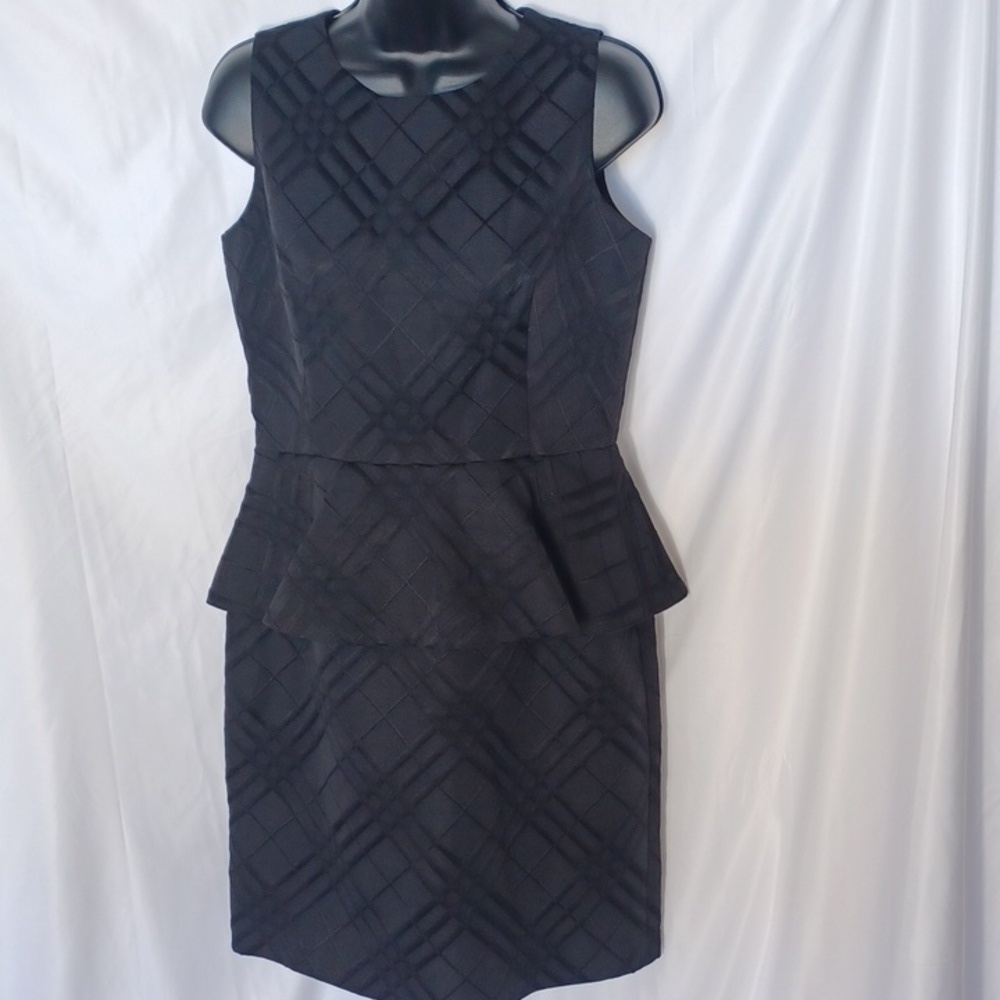 Cynthia Steffe Peplum Dress, Black, sleeveless, geo design 3-D pattern, LBD